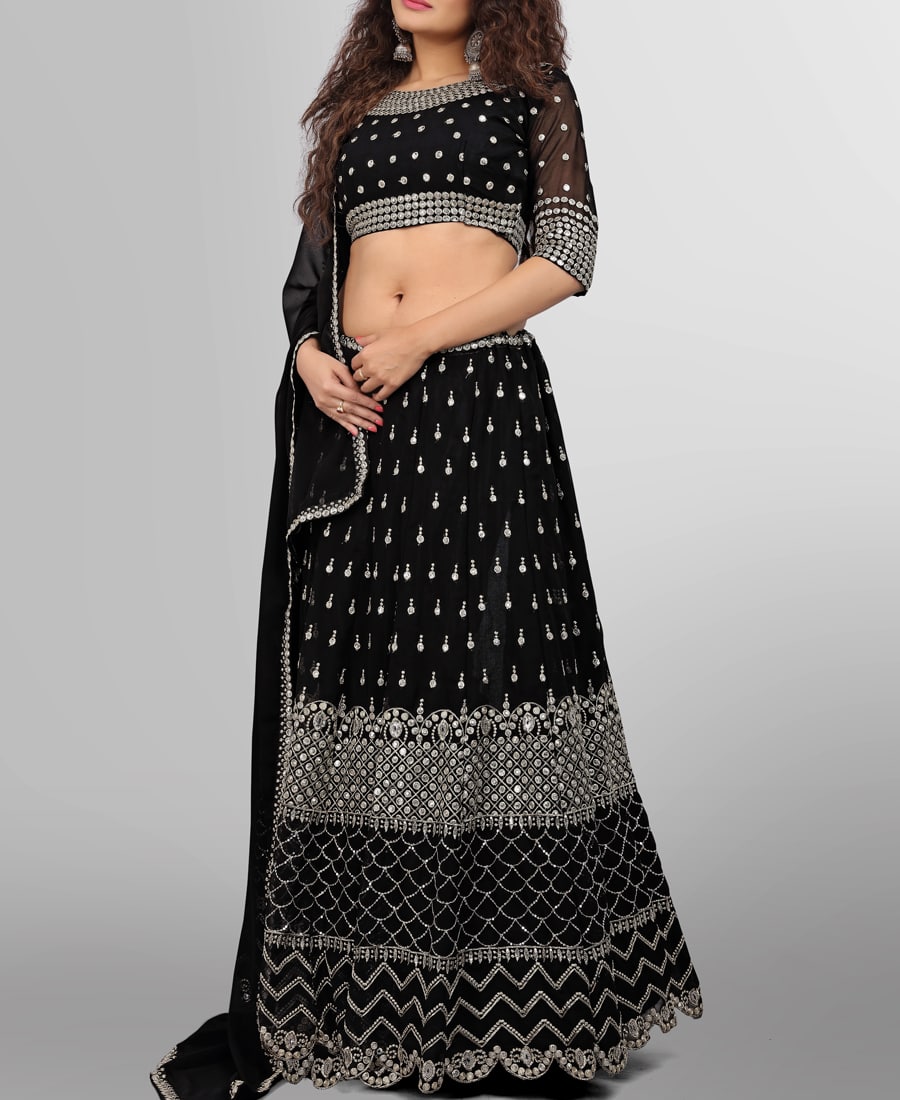 black designer embroidery work lehenga choli for women