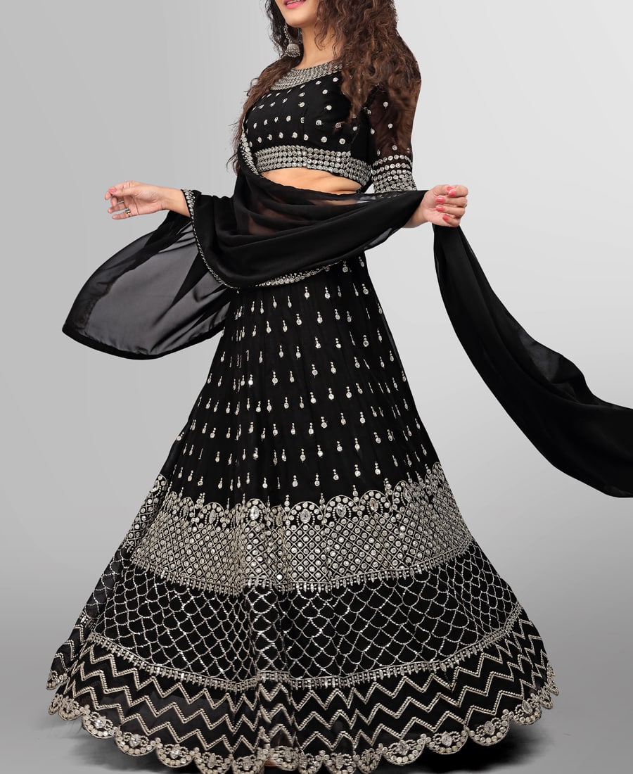 black designer embroidery work lehenga choli for women